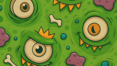 des yeux et des dents sur un fond vert