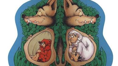 illustration de loup, petit chaperon rouge et grand-mère