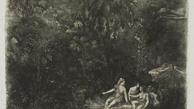 BRESDIN Rodolphe Baigneuses sous les palmiers,1871 Eau-forte